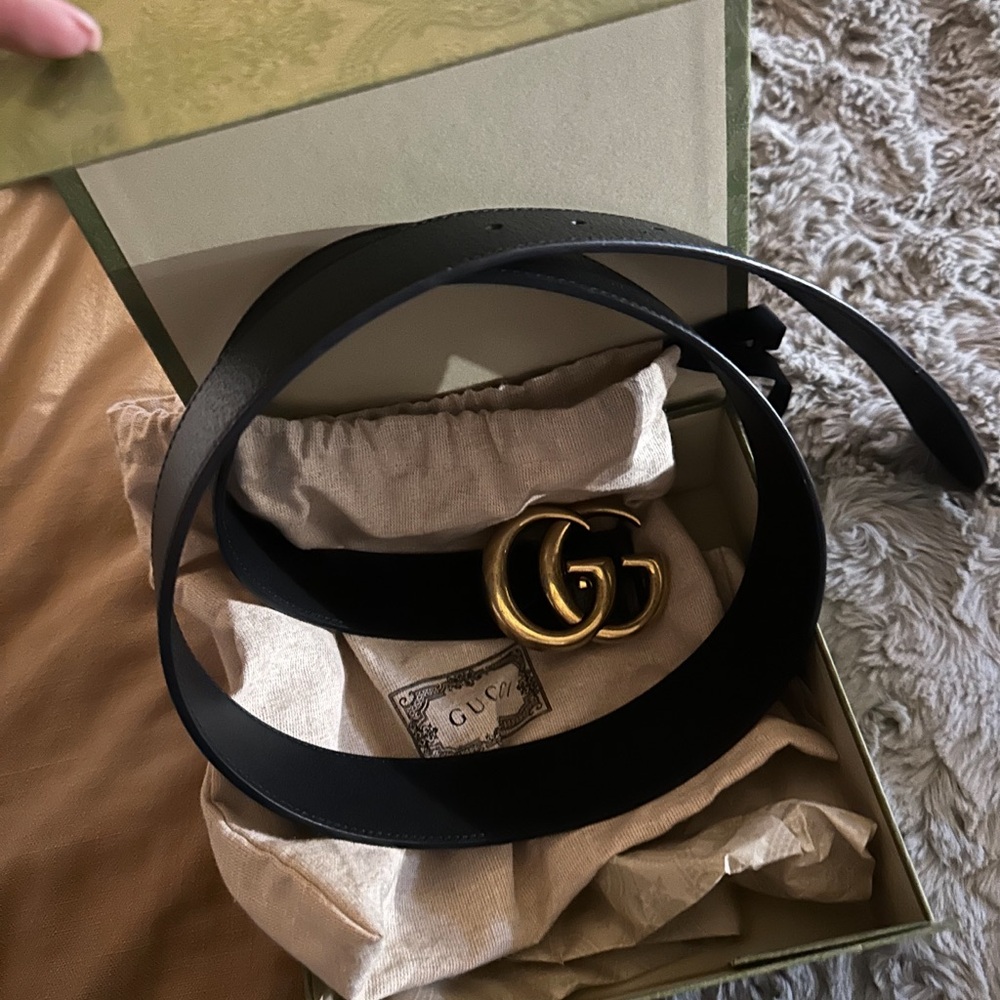 Gucci Black Belt with Gold GG Buckle